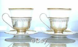 4 Vintage Antique Pure Sterling Silver Holder Saucer Lenox Demitasse Cups AS25