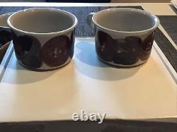 4 Vtg 1970s ARABIA FINLAND Signed Rosmarin Anemone Brown Demitasse Cups Saucers