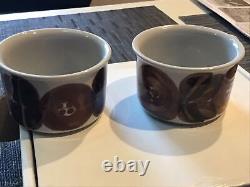 4 Vtg 1970s ARABIA FINLAND Signed Rosmarin Anemone Brown Demitasse Cups Saucers