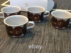 4 Vtg 1970s ARABIA FINLAND Signed Rosmarin Anemone Brown Demitasse Cups Saucers