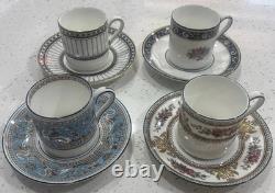 4 Wedgwood Demitasse cups/saucers Colonnade, Columbia, Florentine, Runnymede