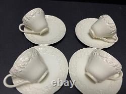 4 Wedgwood Queensware DEMITASSE CUPS & SAUCERS Cream Embossed Shell Edge 1961