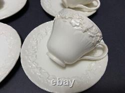 4 Wedgwood Queensware DEMITASSE CUPS & SAUCERS Cream Embossed Shell Edge 1961