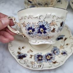 4 ZSOLNAY CORNFLOWER Demitasse TEA / COFFEE CUPS & SAUCERS HUNGARY BLUE WHITE