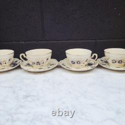 4 ZSOLNAY CORNFLOWER Demitasse TEA / COFFEE CUPS & SAUCERS HUNGARY BLUE WHITE