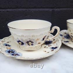 4 ZSOLNAY CORNFLOWER Demitasse TEA / COFFEE CUPS & SAUCERS HUNGARY BLUE WHITE