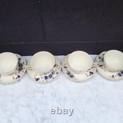 4 ZSOLNAY CORNFLOWER Demitasse TEA / COFFEE CUPS & SAUCERS HUNGARY BLUE WHITE