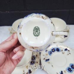 4 ZSOLNAY CORNFLOWER Demitasse TEA / COFFEE CUPS & SAUCERS HUNGARY BLUE WHITE