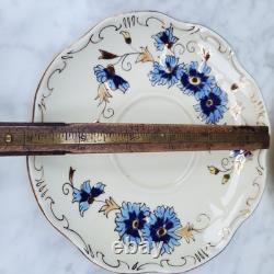 4 ZSOLNAY CORNFLOWER Demitasse TEA / COFFEE CUPS & SAUCERS HUNGARY BLUE WHITE
