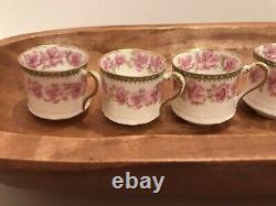 4 mint demitasse cups /saucers, pink roses, double gold, Haviland, Limoge