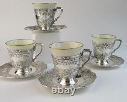 4 sets antique Lenox demitasse cups in Rococo style Webster silverplate holders