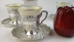4 sets antique Lenox demitasse cups in Rococo style Webster silverplate holders