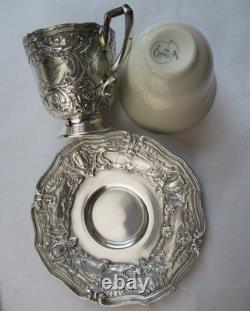 4 sets antique Lenox demitasse cups in Rococo style Webster silverplate holders