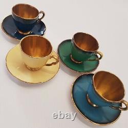 4x Carlton Ware Royale Demitasse Espresso Cups & Saucers Gold Interior Colourful