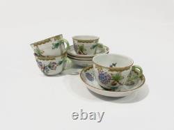 4x Herend Queen Victoria Boarder 1711 Coffee Demitasse Cups & Saucers 1930s