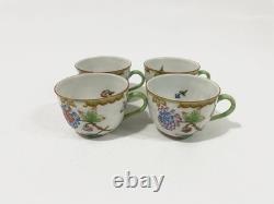 4x Herend Queen Victoria Boarder 1711 Coffee Demitasse Cups & Saucers 1930s