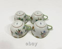 4x Herend Queen Victoria Boarder 1711 Coffee Demitasse Cups & Saucers 1930s