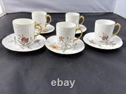 5 Antique J Pouyat Limoges Floral with gold trim Demitasse Cups & Saucer Signed