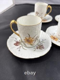 5 Antique J Pouyat Limoges Floral with gold trim Demitasse Cups & Saucer Signed 5 Antique J Pouyat Limoges Floral with gold trim Demitasse Cups & Saucer Signed