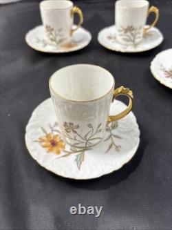 5 Antique J Pouyat Limoges Floral with gold trim Demitasse Cups & Saucer Signed