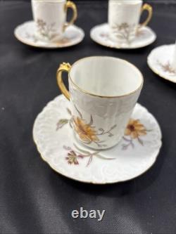 5 Antique J Pouyat Limoges Floral with gold trim Demitasse Cups & Saucer Signed