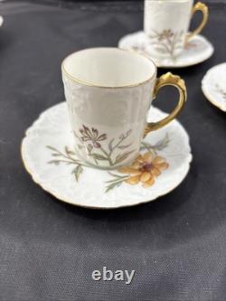 5 Antique J Pouyat Limoges Floral with gold trim Demitasse Cups & Saucer Signed