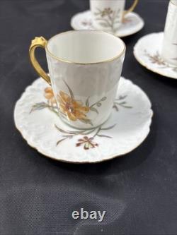 5 Antique J Pouyat Limoges Floral with gold trim Demitasse Cups & Saucer Signed