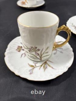 5 Antique J Pouyat Limoges Floral with gold trim Demitasse Cups & Saucer Signed