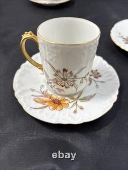 5 Antique J Pouyat Limoges Floral with gold trim Demitasse Cups & Saucer Signed