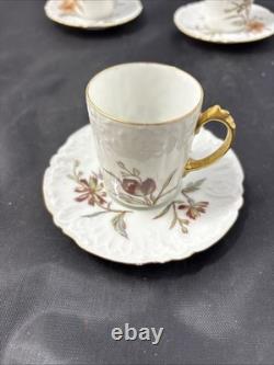 5 Antique J Pouyat Limoges Floral with gold trim Demitasse Cups & Saucer Signed