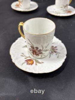 5 Antique J Pouyat Limoges Floral with gold trim Demitasse Cups & Saucer Signed