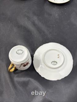 5 Antique J Pouyat Limoges Floral with gold trim Demitasse Cups & Saucer Signed