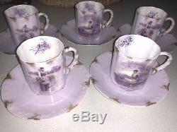 5 Antique Rosenthal R. C. Monbijou HELIOS Portrait Tea Demitasse Cups & Saucers