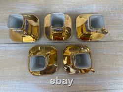 5 Bone China Gold Encrusted Floral Square Demi-Tasse Cups & Saucers Germany