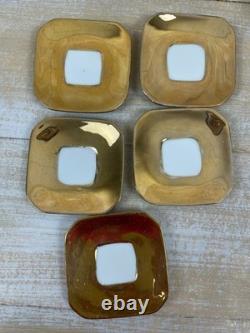 5 Bone China Gold Encrusted Floral Square Demi-Tasse Cups & Saucers Germany