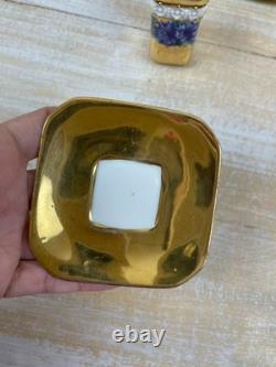 5 Bone China Gold Encrusted Floral Square Demi-Tasse Cups & Saucers Germany