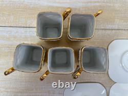 5 Bone China Gold Encrusted Floral Square Demi-Tasse Cups & Saucers Germany