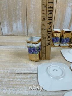 5 Bone China Gold Encrusted Floral Square Demi-Tasse Cups & Saucers Germany