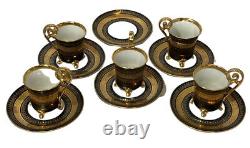 5 Demitasse Cup & Saucer Sets VTG RW Bavaria Germany Gold Black Greek Key READ