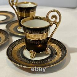 5 Demitasse Cup & Saucer Sets VTG RW Bavaria Germany Gold Black Greek Key READ