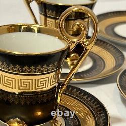 5 Demitasse Cup & Saucer Sets VTG RW Bavaria Germany Gold Black Greek Key READ