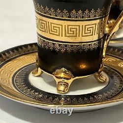 5 Demitasse Cup & Saucer Sets VTG RW Bavaria Germany Gold Black Greek Key READ