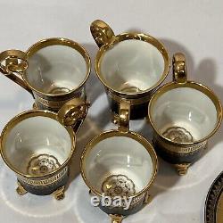 5 Demitasse Cup & Saucer Sets VTG RW Bavaria Germany Gold Black Greek Key READ