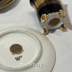 5 Demitasse Cup & Saucer Sets VTG RW Bavaria Germany Gold Black Greek Key READ