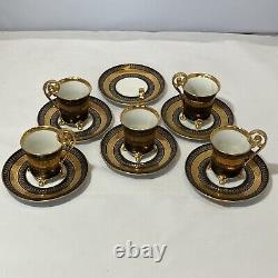 5 Demitasse Cup & Saucer Sets VTG RW Bavaria Germany Gold Black Greek Key READ