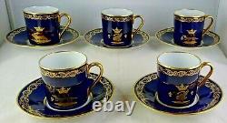 5 Herbiniere Tours Antique French Porcelain Cobalt & Gold Demitasse Sets Rare