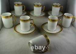 5 Limoges Antique Porcelain Tall Demitasse Cup & Saucer Sets White Heavy Gold