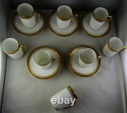 5 Limoges Antique Porcelain Tall Demitasse Cup & Saucer Sets White Heavy Gold