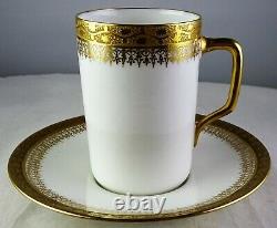 5 Limoges Antique Porcelain Tall Demitasse Cup & Saucer Sets White Heavy Gold