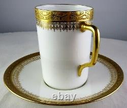 5 Limoges Antique Porcelain Tall Demitasse Cup & Saucer Sets White Heavy Gold